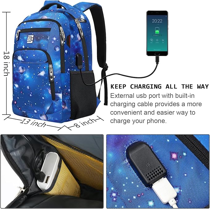 Laptop Backpack,Business Travel Anti Theft Slim Durable Laptops Backpack with USB Charging Port,Water Resistant College Computer Bag for Women & Men Fits 15.6 Inch Laptop and Notebook-Dreamy Blue