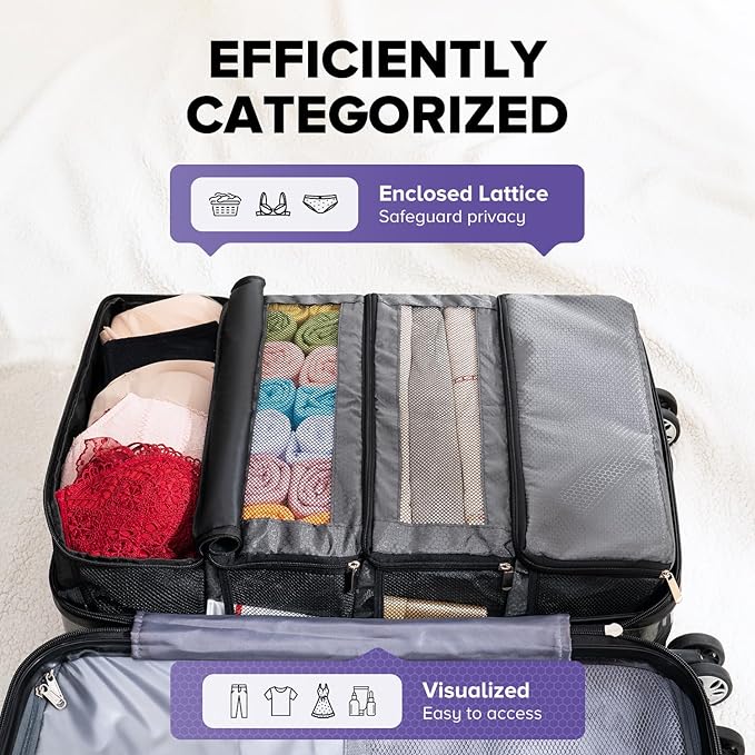 Suitcase Organizer, Travel Luggage Organizer Hanging Shelves Packing Cube Closet/Collapsible Portable Travel Organizer for Carry-on