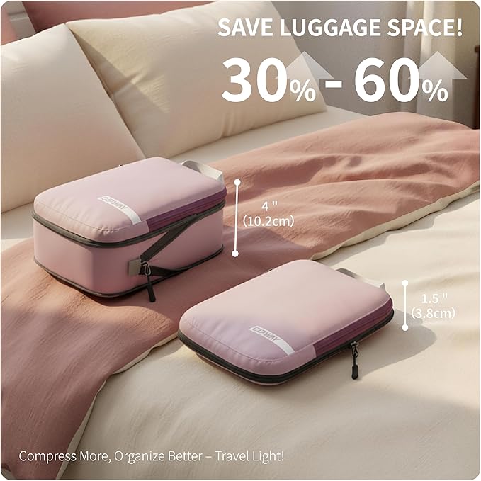 Cipway Compression Packing Cubes for Travel Ultralight Expandable Packing Organizers with Laundry & Toiletry Bag for Carry on Luggage (Mauve Pink 6 Set)