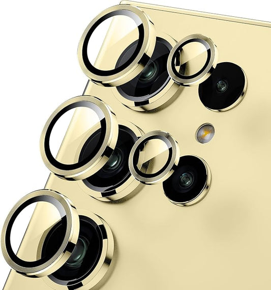 WSKEN for Samsung Galaxy S24 Ultra Camera Lens Protector, Ultra Thin Scratch Resistant 9H Tempered Glass with Aluminum Metal Circle Camera Screen Protector Cover Accessories, Yellow