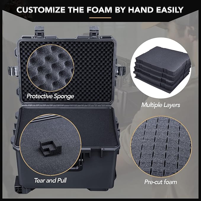 Lykus HC-5230 Large Waterproof Hard Case with Wheels and Customizable Foam, Interior Size 20.5x14.2x13.6 inch, Suitable for cameras, lenses, electronic equipment and more