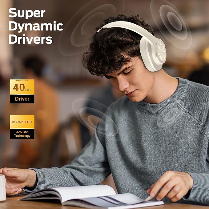 Monster Mission 200 Bluetooth Headphones, Wireless Headphones with 3 EQ Modes, Low Latency HiFi Stereo Foldable Lightweight Headset, 60H Playtime,Deep Bass for Home Office Cellphone PC Ect