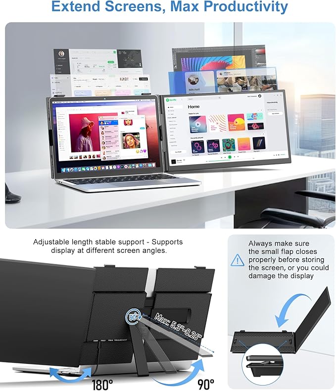 Laptop Screen Extender, Ultra-Thin 14" FHD 1080P Portable Monitor for Laptop, 1.3lbs Lightweight Dual Monitor Extender Plug & Play for 13"-17" Laptops, Compatible with Wins/Mac/Android/Chrome