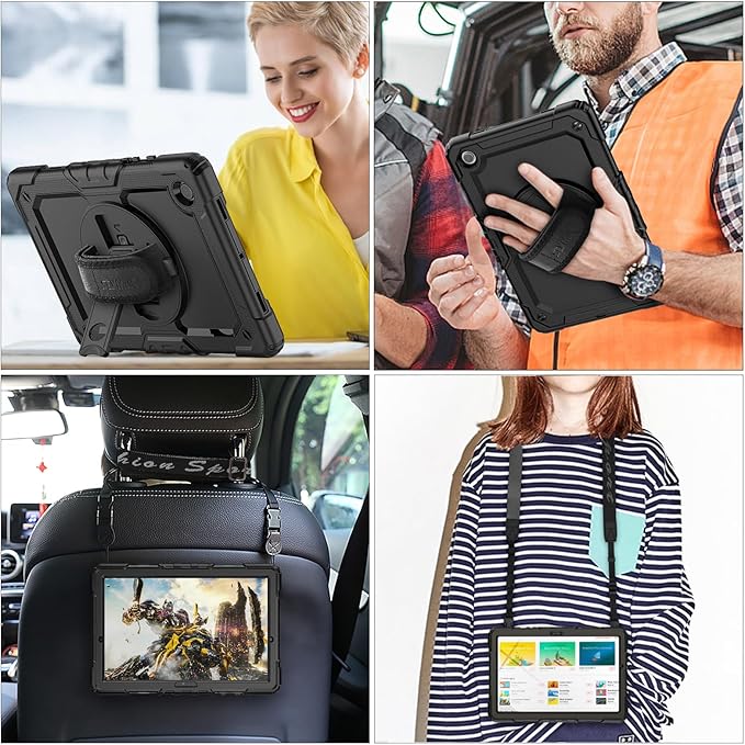 SEYMAC stock Case for Samsung Galaxy Tab S6 Lite 10.4’’ (2024-2020) with Screen Protector Pencil Holder [360° Rotating Hand Strap] &Stand, Drop-Proof Case for Galaxy Tab S6 Lite Tablet, All Black