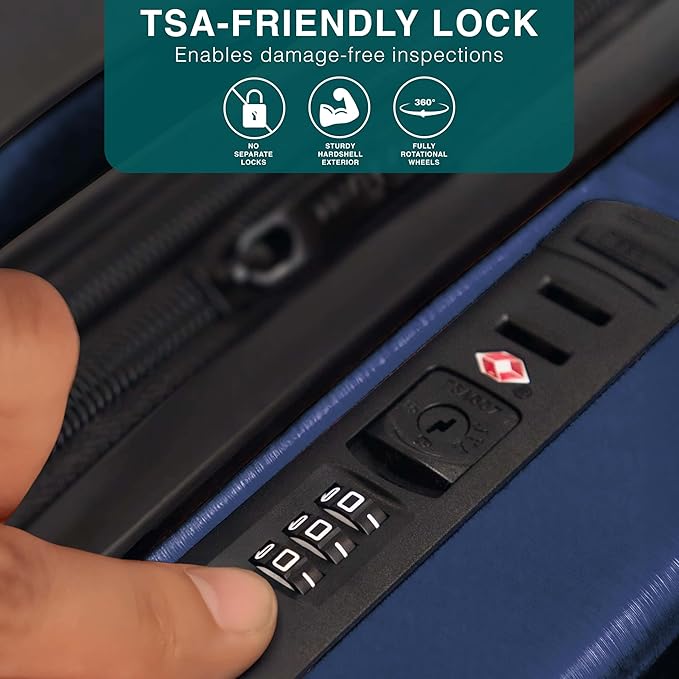 24 Inch Luggage with Spinner Wheels, Hard Shell Suitcase with TSA Locks for Luggage, Travel Large Suitcase, Expandable Hard Shell Suitcases, Navy