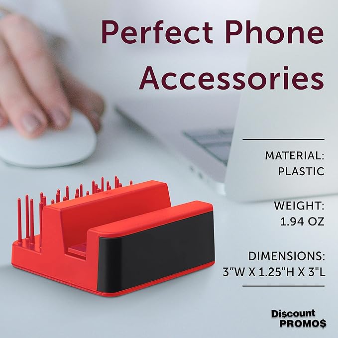 DISCOUNT PROMOS Light Up Logo Phone Stands Set of 10, Bulk Pack - Essential Smartphone Accessory, Perfect for Office and Home - Red