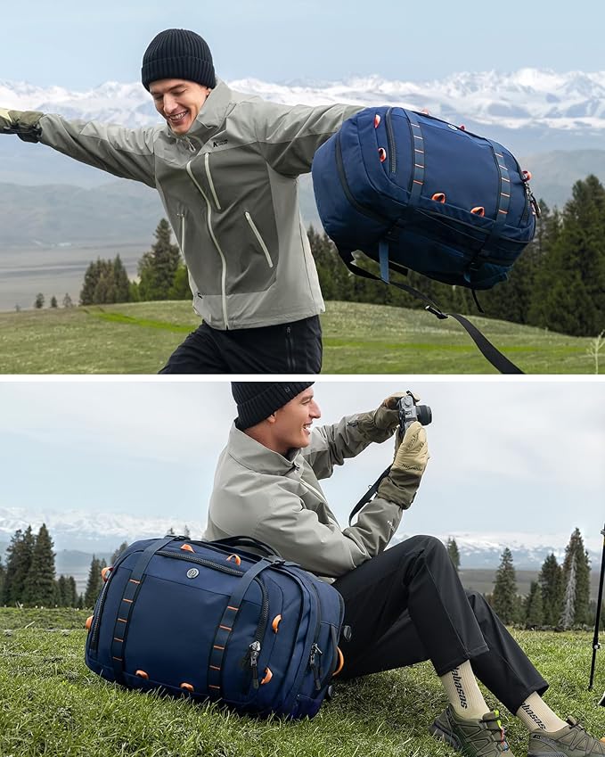 Tolaccea Travel Laptop Backpack, TSA Flight Approved Carry On Travel Duffel Backpack, Dual Laptop Storage for 17.3" and 15.6" Laptop, Large Luggage Backpack 40-45L Expandable for Men Women (Navy Blue)