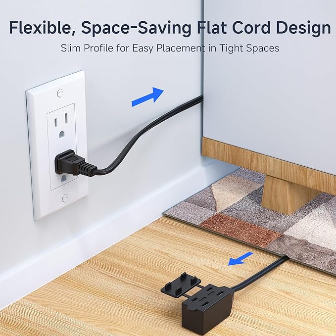 Cable Matters [UL Listed] 2-Pack 16 AWG 2 Prong Extension Cord 6 ft, 13A 3-Outlet Extension Cords with Tamper Guard, 13 Amp, 1625 Watts, Black