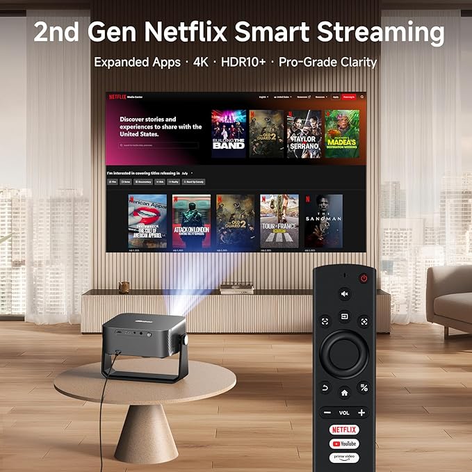 [1200 ANSI/Auto Focus & Keystone/Built-in APPs] 4K Outdoor Projector with Wifi and Bluetooth, Smart Portable Proyector with Built in Apps Netflix/YouTube/PrimeVideo & Dolby, Home Theater with HDR10+