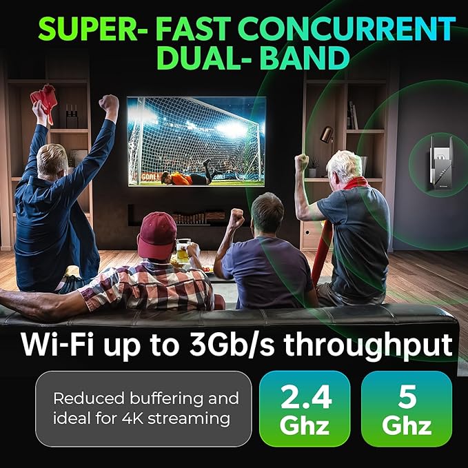2025 WiFi 6 Extender Internet Booster for Home, Longest Range up to 18k sq. ft, 3Gbps Dual Band Faster Speed Access Point, Wireless Internet Repeater with Gigabit Ethernet Port, Mesh WiFi, 1-Tap Setup