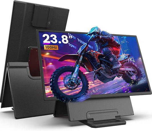 23.8" Portable Monitor, 1080p FHD 100HZ IPS Gaming Monitor, 90° Rotatable & Height-Adjustable Display, Built-in Speakers, VESA Mounting, External second monitor for Laptop, Mini PC, Switch, PS5
