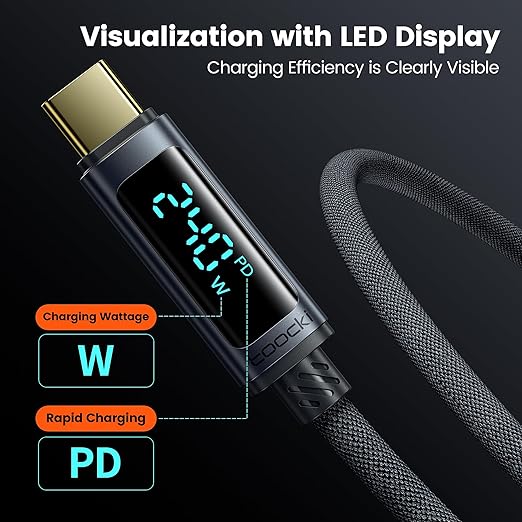 USB C Cable [2Pack,3.3ft] 240W Fast Charging Cord with LED Display Compatible with iPhone 17 16 15 Pro Plus Pro Max Air, iPad Pro, Samsung Galaxy S24 S23, Switch, MacBook Air, Pixel
