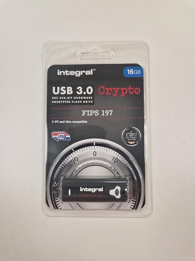 Integral 32GB Crypto-197 256-Bit Hardware Encrypted 3.0 USB Secure Flash Memory Drive - Certified to FIPS 197, Brute-Force Password Attack Protection & Rugged Double-Layer Waterproof Design