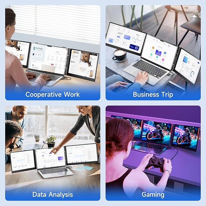 Ultra Thin Laptop Screen Extender Monitor Portable,14.2" 1080P FHD Lightweight Triple Screen,Portable Monitor for Laptops,Fit for 13-17" Laptop,Plug & Play Compatiable with Win/Mac/Chrome/Android