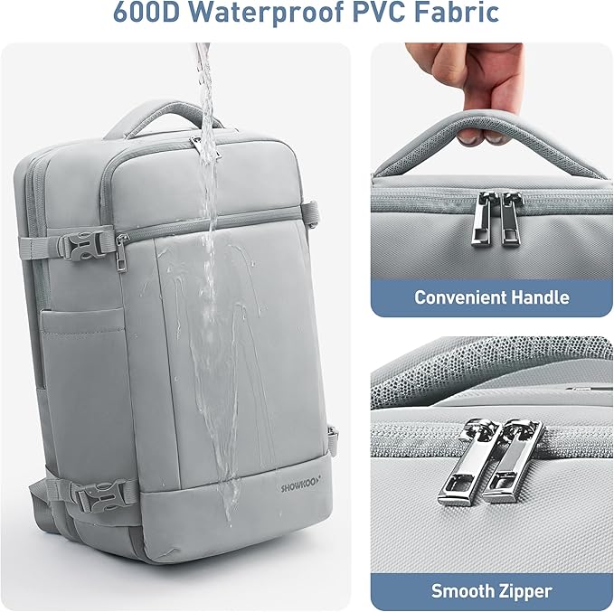 SHOWKOO 40L Travel Backpack for Men & Women, Airline Approved Carry On Laptop Backpack Fits 17.3", Waterproof Personal Item Bag Expandable Large Capacity Weekender Backpack