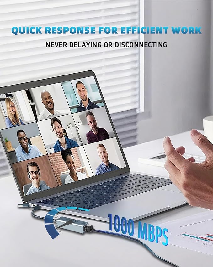 USB to Ethernet Adapter, 1Gbps USB C to RJ45 Gigabit LAN, 2-in-1 Ethernet Adapter for Laptop (Thunderbolt 4/3 Compatible), Aluminium Shell&Nylon Cable for Laptop, MacBook,Chromebook,PC and More