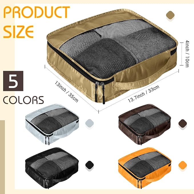 5 Pcs Packing Cubes for Suitcase Large Travel Cubes Carry on Luggage Organizer Bags for Clothes Accessories(M,Apricot)