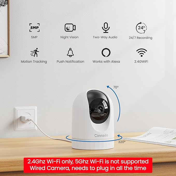 Security Camera Indoor-2K 360° WiFi Cameras for Home Security，Pet/Dog/Baby Camera with Phone app, 2-Way Audio, Night Vision, 24/7 SD Card Storage, Works with Alexa & Google Home (2.4Ghz)-D1