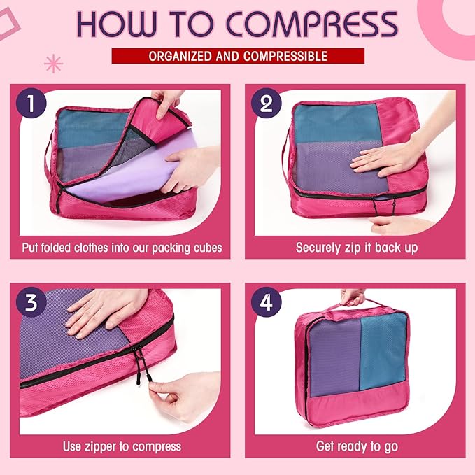 5 Pcs Packing Cubes for Suitcase Large Travel Cubes Carry on Luggage Organizer Bags for Clothes Accessories(Mixed,Purple)