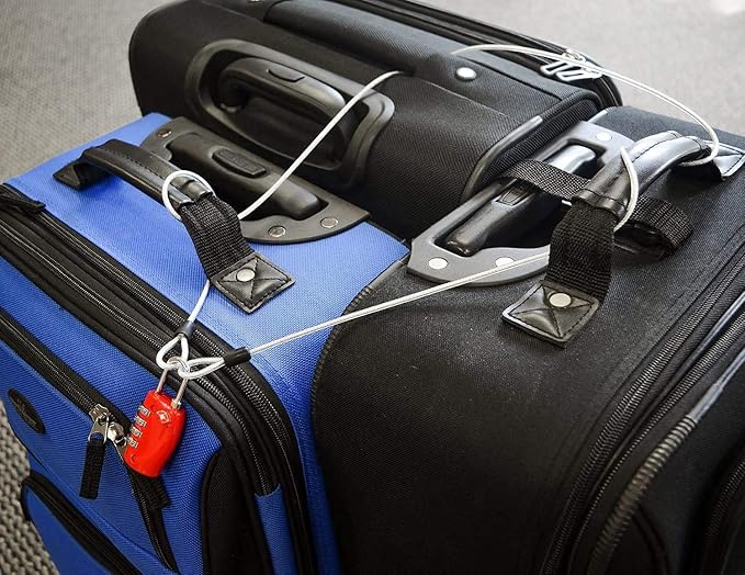 100CM/3.3ft 3mm Outdoor Travel Security Cable Lock,Braided Steel Coated Safety Cable Luggage Lock,Safety Cable Wire Rope Double Loop Lightweight GOMRQING (2 Pack)