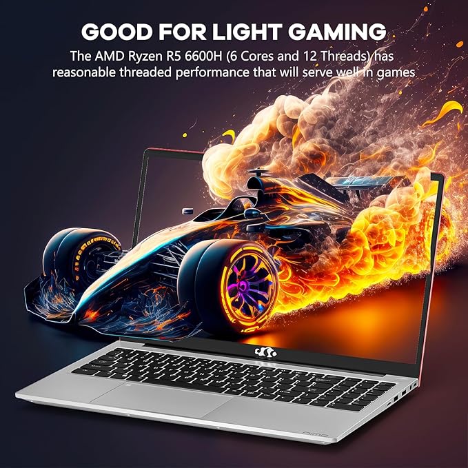 NIMO 15.6" IPS FHD-Gaming-Laptop, 6 Cores AMD Ryzen 5 6600H 64GB DDR5 RAM 1TB SSD (Beat i7-1165G7 up to 4.5GHz) 660M 6nm GPU-Computer with 100W Type-C Backlit Keyboard, Fingerprint