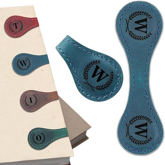 Personalized Magnetic Leather Bookmark - Genuine Custom With Initials, Handmade Clips for Book Lovers, Readers, Kids, and Women - Premium Magnet Charm