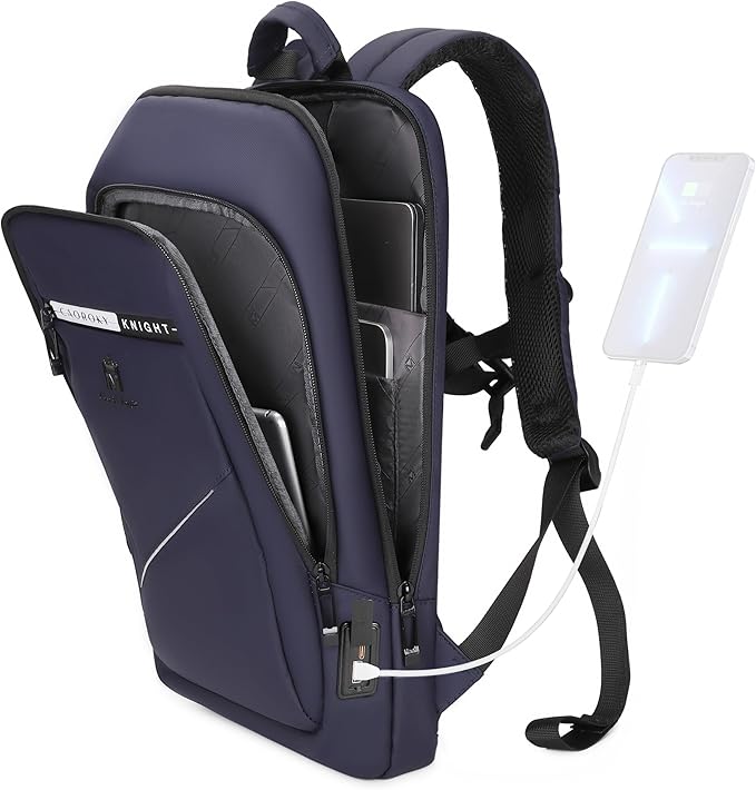 Caoroky knight Backpack Laptop Men 15.6 inch Slim Work Business Backpacks with USB Charging Port Mens Travel Bag Bookbag (Blue, Medium)