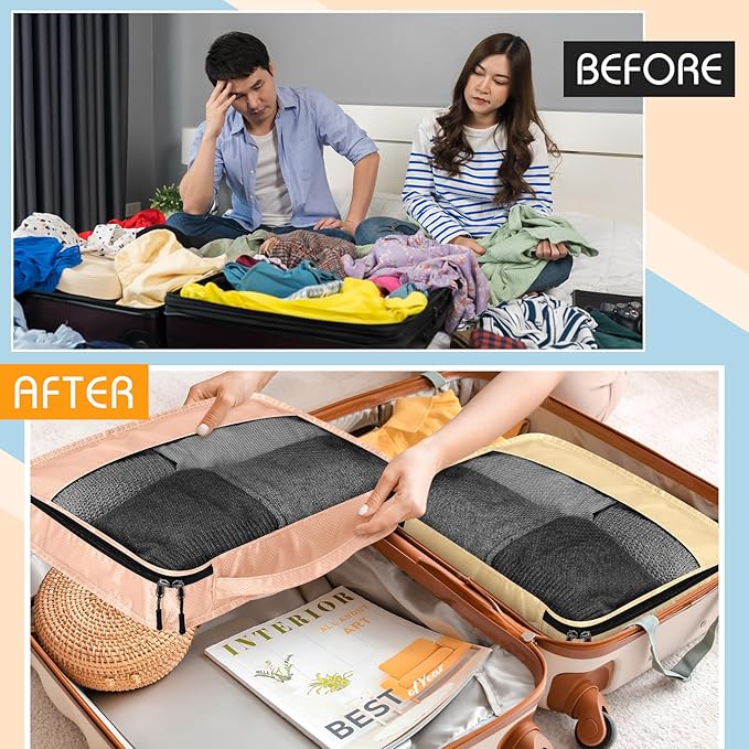 5 Pcs Packing Cubes for Suitcase Large Travel Cubes Carry on Luggage Organizer Bags for Clothes Accessories(S,Pastel)