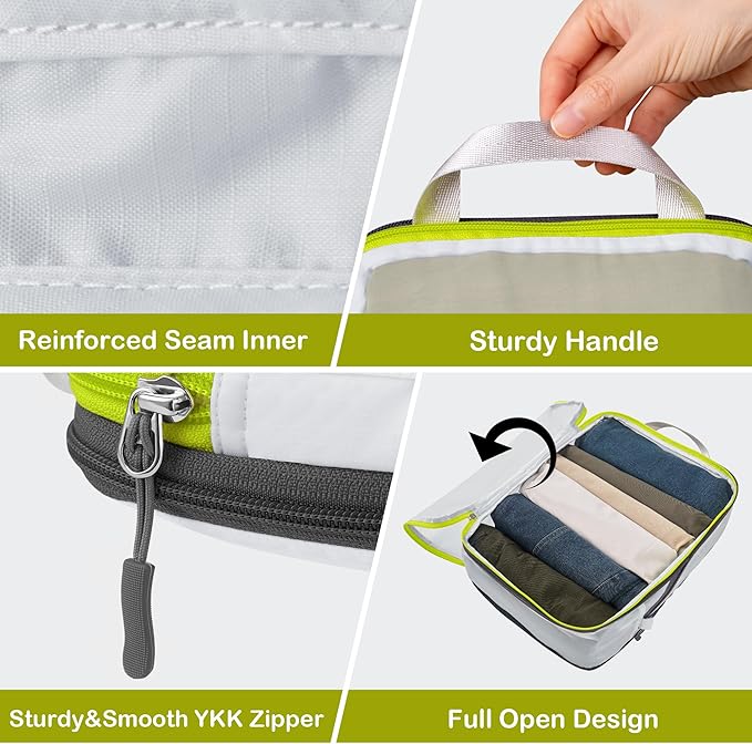 Cipway Mesh Compression Packing Cubes, Ultralight See Through Luggage Organizer Bags, Travel Essentials for Carry on Suitcase（3 Pcs,White）