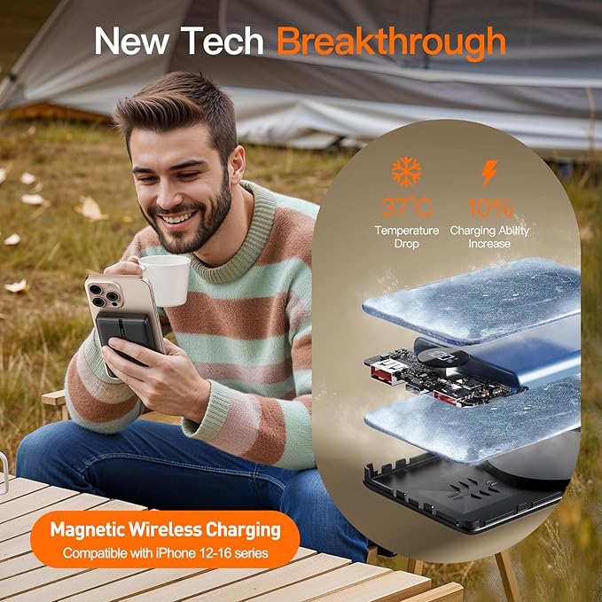 Magnetic Portable Charger, 16800mAh Wireless Power Bank, with 20W USB-C Fast Charging and LED Digital Display Magnetic Battery Pack, Compatible with iPhone 16/15/14/13/12 Full Series (2025)
