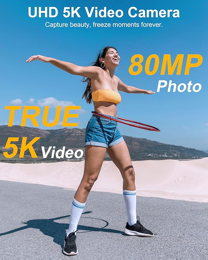 True 5K Digital Camera for Photography - 80MP WiFi Vlogging Camera for YouTube with 4.0" Touch Screen - UHD Autofocus Video Cameras with One-Touch Macro, 18X Zoom, Lens Cap, 3000mAh Battery, 32GB Card