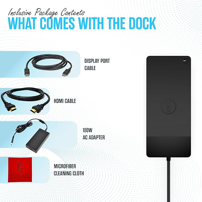 Dell WD19TB Thunderbolt Dock - 1 Year Warranty - Dell Docking Station Dual Monitor USB C with 180W, HDMI & DisplayPort Cable - Docking Station for Laptop & Computer (Renewed)