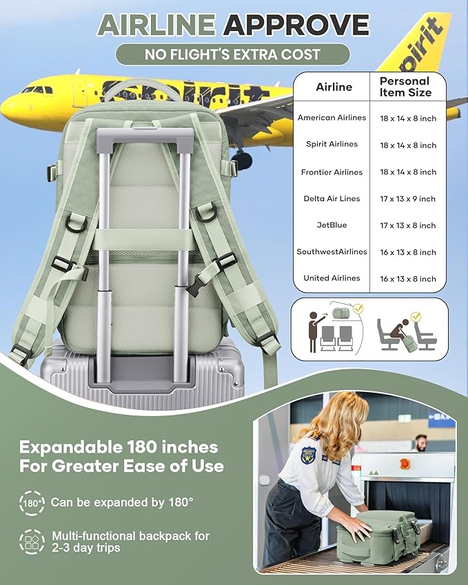 Vacuum Travel Backpack with Pump for Women,Personal Item Carry on Backpacks Flight Approved 18x14x8 inches for Men,Laptop Waterproof Work Compression bags Casual Daypack Green.