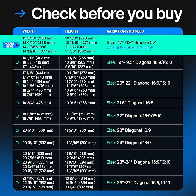 Universal Acrylic 17, 17.1, 18.1, 19 Inch Computer Privacy Screen Filter for Square Computer Monitors - 5:4 Aspect Ratio - 15.3" x 12.6" (390 x 320mm) - Monitor Frame Hanging Type