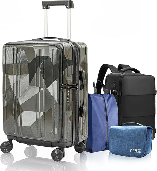 20 inch Carry On Luggage Expandable Top Opening/Clamshell Opening, TSA Approved Carry On Luggage Hard Shell Suitcases, Lightweight Away Carry On Suitcases with Large Capacity Backpack