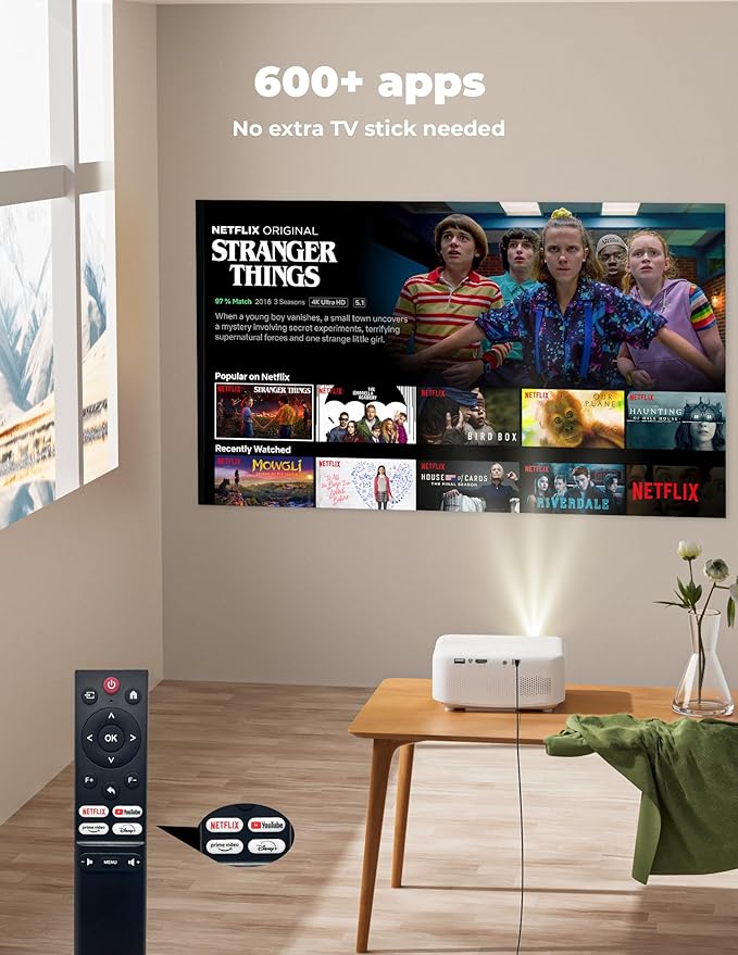 Projector with WiFi and Bluetooth [for Netflix & 600+ Native Apps & 800 ANSI] Outdoor-Projector: Electric Focus & 4P Keystone, Lisowod L02 1080P Portable-Mini-Movie-Projector with Whale TV