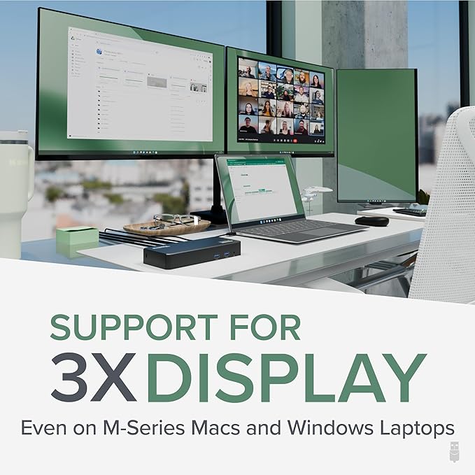 Plugable USB C Triple Display Docking Station | 100W PD, 3x HDMI (1x 4K 30Hz, 2x 1080p 60Hz), 6x USB 5Gbps Ports | Windows, macOS, ChromeOS Compatible - Enhance Productivity with Multi-Monitor Support