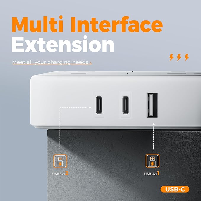 Flat Plug Surge Protector Power Strip, TESSAN 5 ft Ultra Thin Extension Cord with 3 USB Wall Charger(2 USB C Ports), 4 Outlets Slim Desk Charging Station for Travel, Office, Dorm Room Essentials