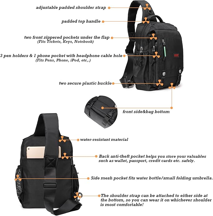 NICGID Sling Bags Chest Shoulder Backpacks, 12.5'' 13.3'' 14.1'' 15.6''Laptop Backpack Crossbody Messenger Bag Travel Outdoor