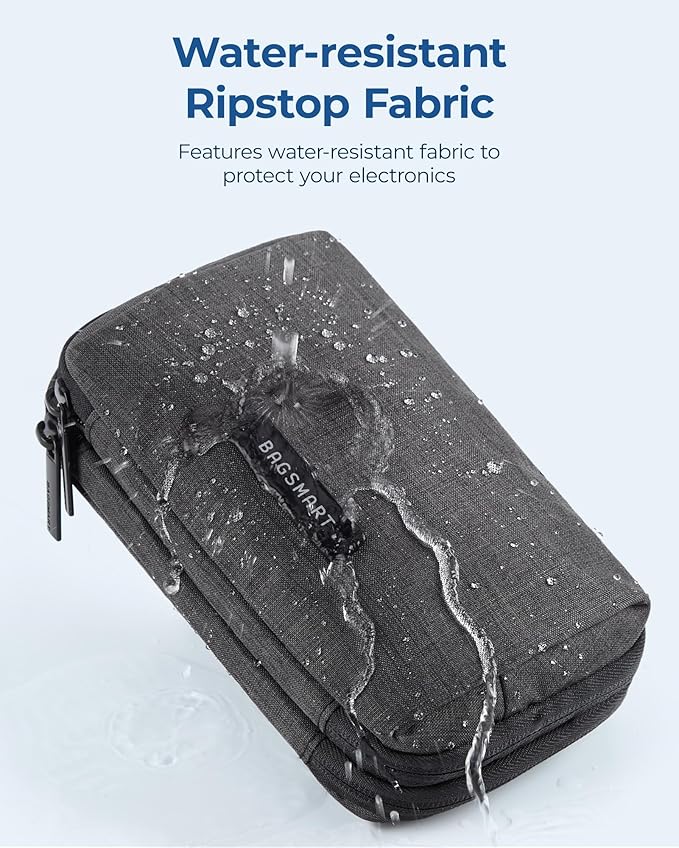 BAGSMART Electronics Organizer Travel Case, Cable Charger Cord Tech Organizer Pouch for Phone Charger Accessories, Grey