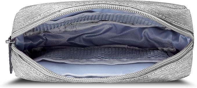 E-Tree Small Makeup Bag, Cosmetic Toiletry Skin Care Make up Little Items Pouch for Purse, Zipper Mini Tech Charger Cable Electronic Organizer Case, Travel Accessories for Women Men Teen, Grey