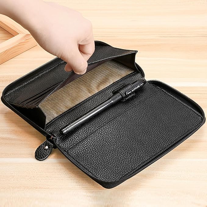 Genuine Leather Travel Passport Wallet RFID Blocking Zip-Around Passport Holder (Coffee)