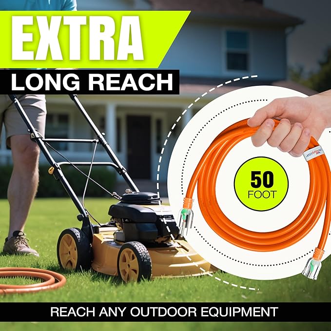 50ft Outdoor/Indoor Extension Cord 10/3 Gauge Ultra Heavy Duty 3 Prong SJTW, Waterproof, Flexible Cold-Resistant Long Power Cord,15A 125V 1875W, Orange by LifeSupplyUSA
