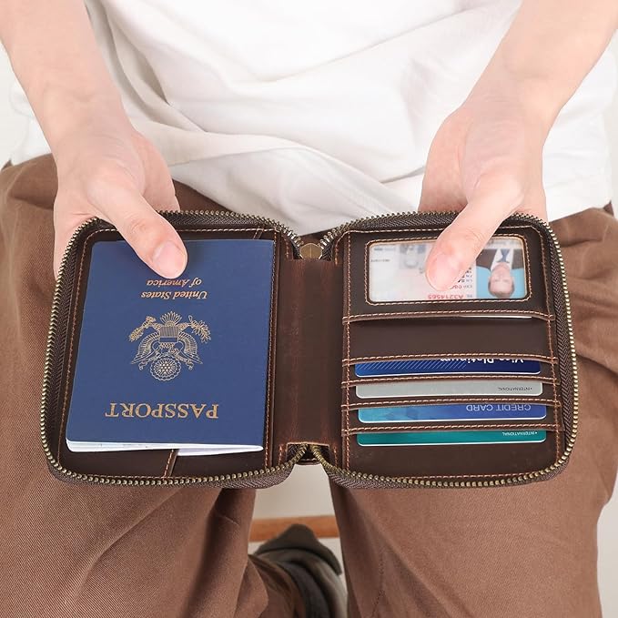 Polare Full Grain Leather Travel Passport Wallet With AirTag Slot RFID Blocking Passport Holder Soft Bifold Cover Case with YKK Zipper