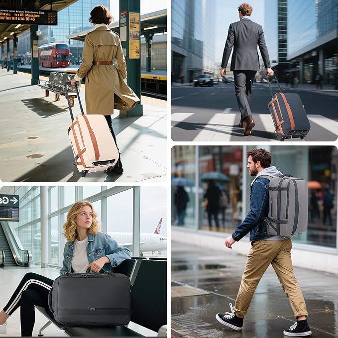 Fanwoli Vacuum Rolling Travel Backpack, Carry On Luggage with TSA Lock & Anti Theft Zipper, 70L Expandable Airback with Compression Pump, Waterproof Laptop Bag Ideal for Flight & Business,Black