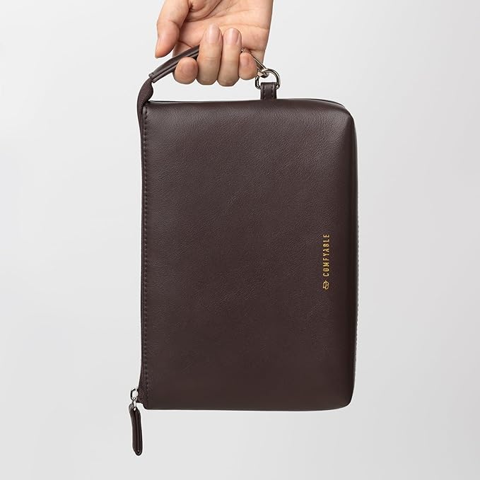 Comfyable Electronic Organizer Travel Case, Cord Storage Bag for Tech Accessories, Water-resistant Cable Organizer, Premium Leather Pouch for Charger, Phone, Cable, Mouse, Power Bank, Chocolate