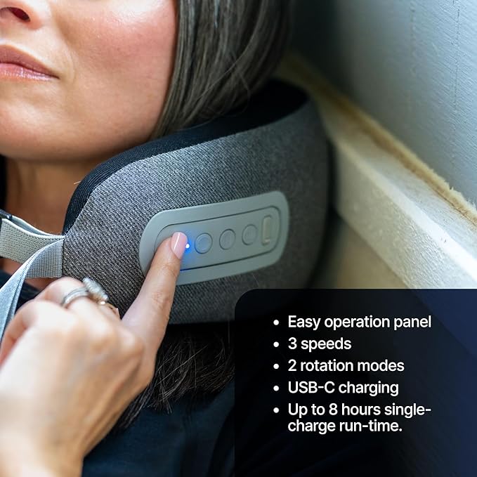 GhostBed Massaging Neck Pillow, Shiatsu-Style Kneading Massager, Comfortable Heated Neck Massager with Cover, Wireless Portable Massage Pillow, Standard Size