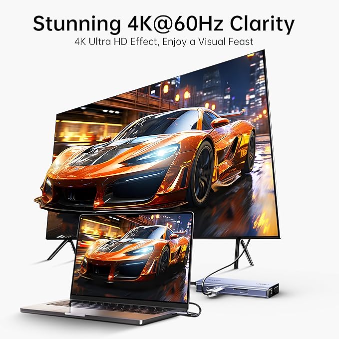 10-in-1 USB C Hub Multiport Adapter, 4K60Hz HDMI & VGA, 100W PD Charging, Gigabit Ethernet, USB 3.0, SD/TF Card Reader, 3.5mm Audio, for MacBook, iPad, Dell, HP and More Type C Laptops