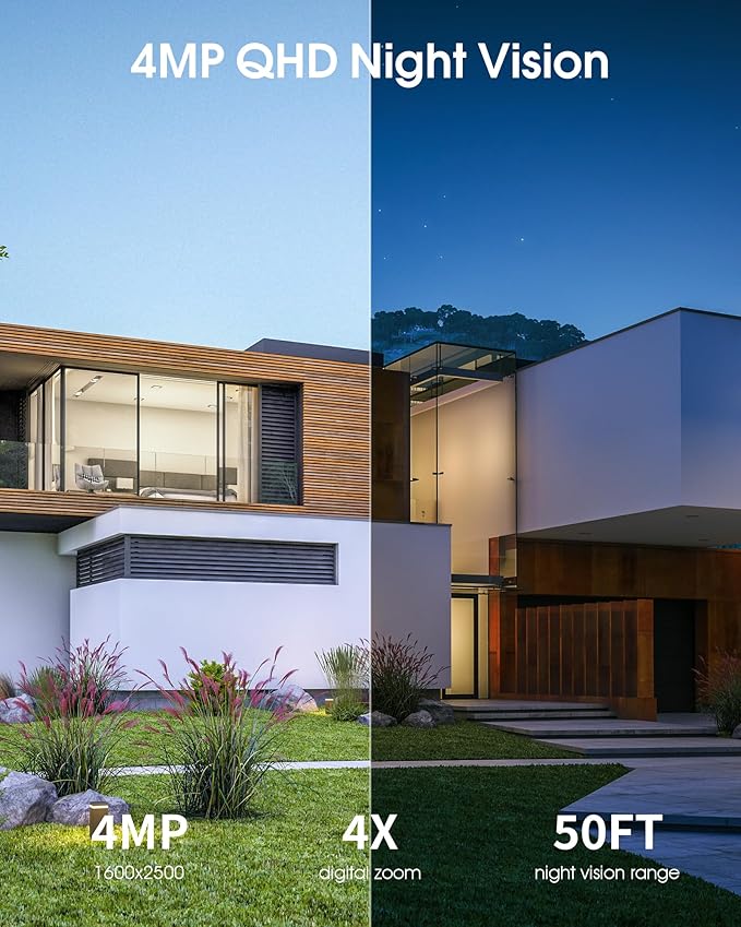 Solar Security Cameras Wireless Outdoor, 4MP 360° View Battery Powered Outdoor Camera, Night Vision with Spotlight, 2-Way Audio, PIR Motion Sensor, 2.4G/5G Dual Band WiFi, SD/Cloud Storage