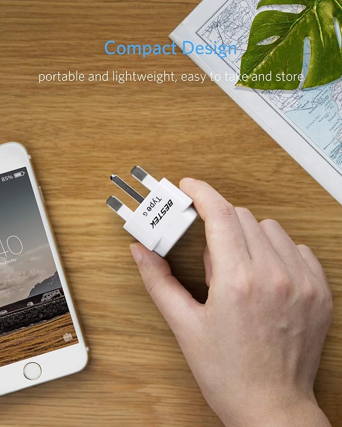 BESTEK UK Travel Plug Adapter Set, Grounded Universal Power Plug Adapter for USA to Type G Countries, UK, Ireland, Hong Kong and More-3 Packs